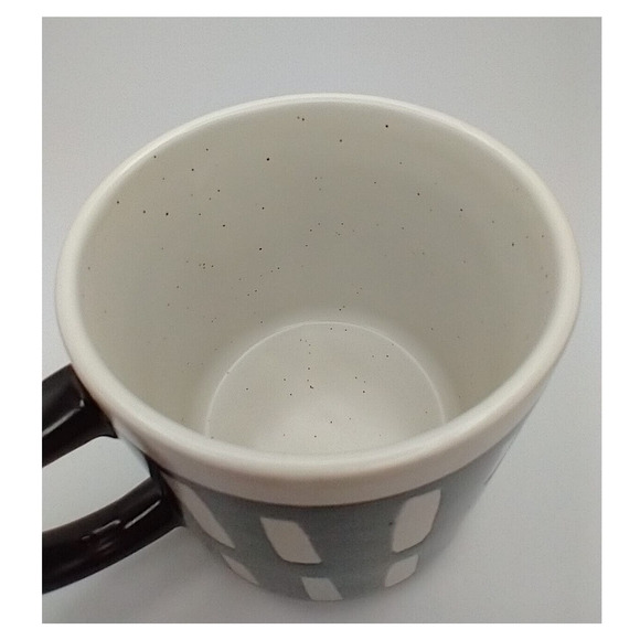 VTG MCM Cream Speckled Stoneware Mug Black Striped Glaze 14oz C Handle - Picture 4 of 8